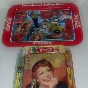 Coca Cola set of two Meta Trays- 1997 Decades & Thirst knows no Season --1950's
